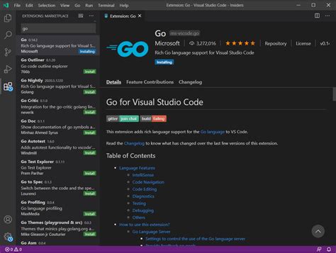 visual studio code go extension